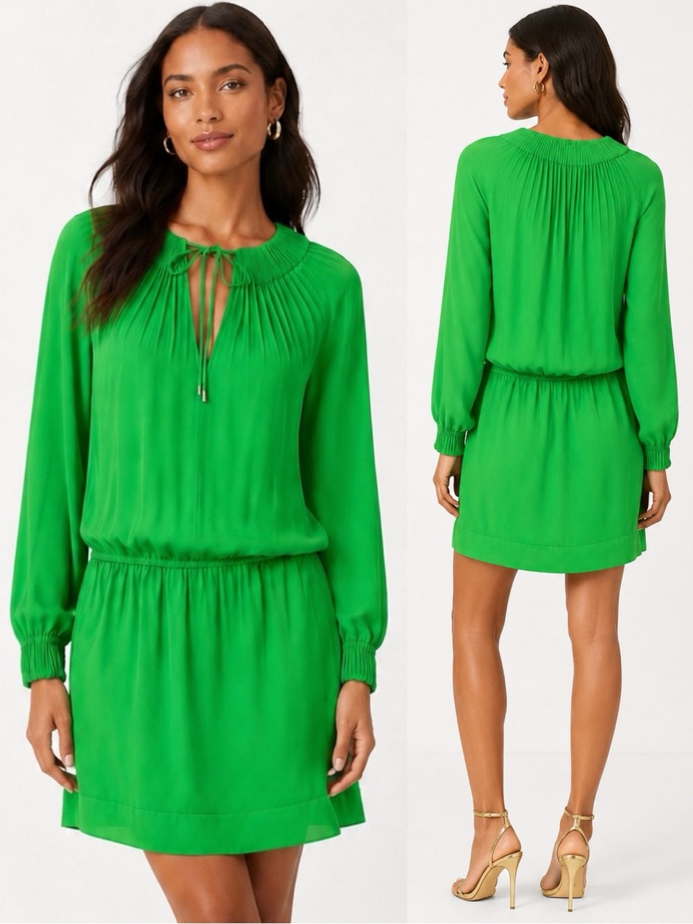 DVF Diane von Furstenberg Green Pleated Neck Silk Lined Dress 10